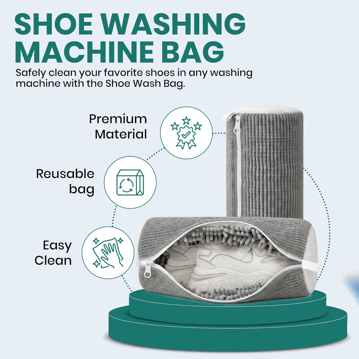 2 Pack Heavy Duty Shoe Wash Bags, 440g Reusable Sneaker Laundry Bags with Auto-Lock Zipper for Sneakers, Slippers & Boots – New2026