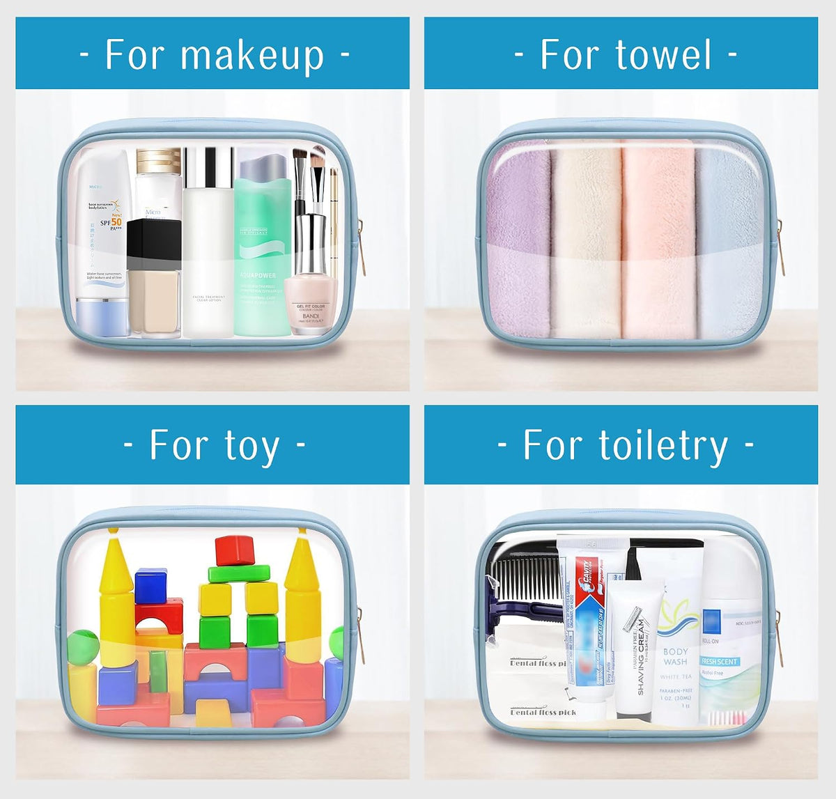 TSA Toiletry Bag Clear Makeup Bag Travel Essentials Cosmetic Bag for Men and Women Green 2Pcs