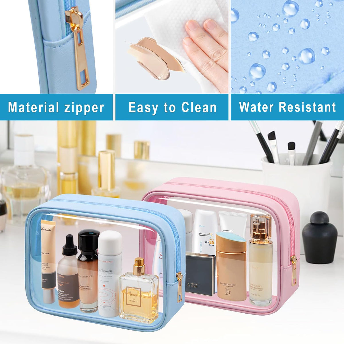 TSA Toiletry Bag Clear Makeup Bag Travel Essentials Cosmetic Bag for Men and Women Green 2Pcs