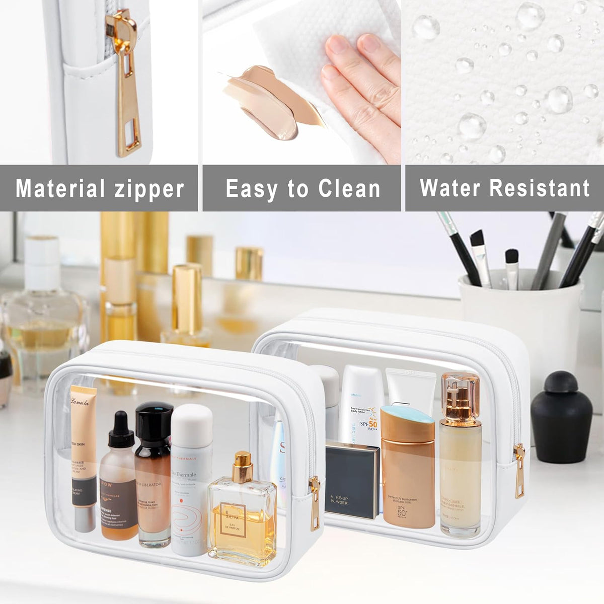 TSA Toiletry Bag Clear Makeup Bag Travel Essentials Cosmetic Bag for Men and Women Green 2Pcs