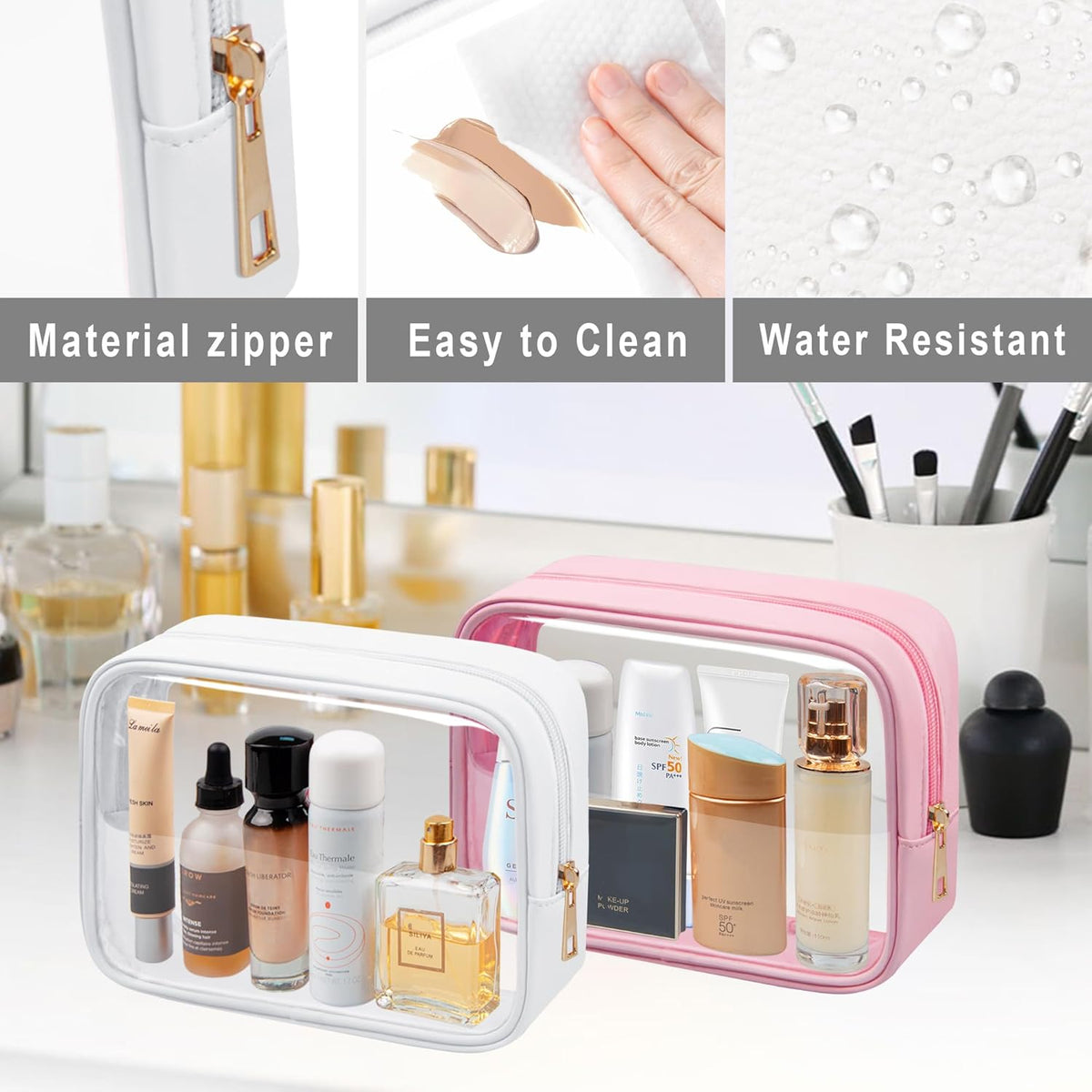 TSA Toiletry Bag Clear Makeup Bag Travel Essentials Cosmetic Bag for Men and Women Green 2Pcs