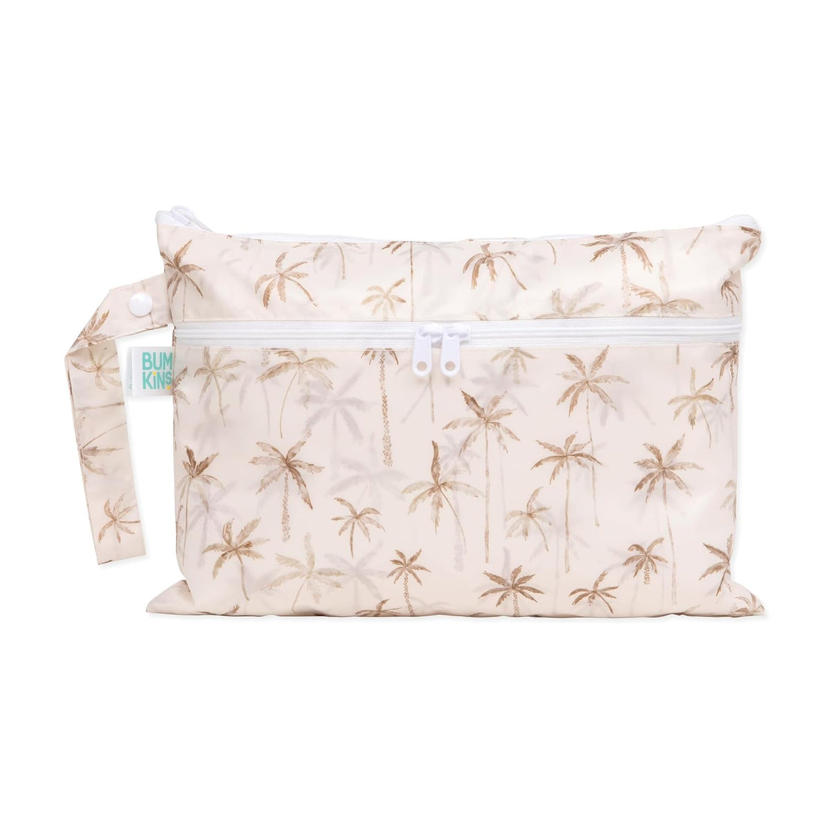 Waterproof Wet Bag for Baby, Travel, Swim Suit, Cloth Diapers, Pump Parts, Pool, Beach, Gym Clothes, Toiletry, Hook to Stroller, Daycare, Zip Reusable Wetdry Pack, 2-pk Palm Trees, Beige Check - Colors B