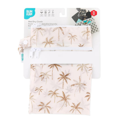Waterproof Wet Bag for Baby, Travel, Swim Suit, Cloth Diapers, Pump Parts, Pool, Beach, Gym Clothes, Toiletry, Hook to Stroller, Daycare, Zip Reusable Wetdry Pack, 2-pk Palm Trees, Beige Check - Colors B
