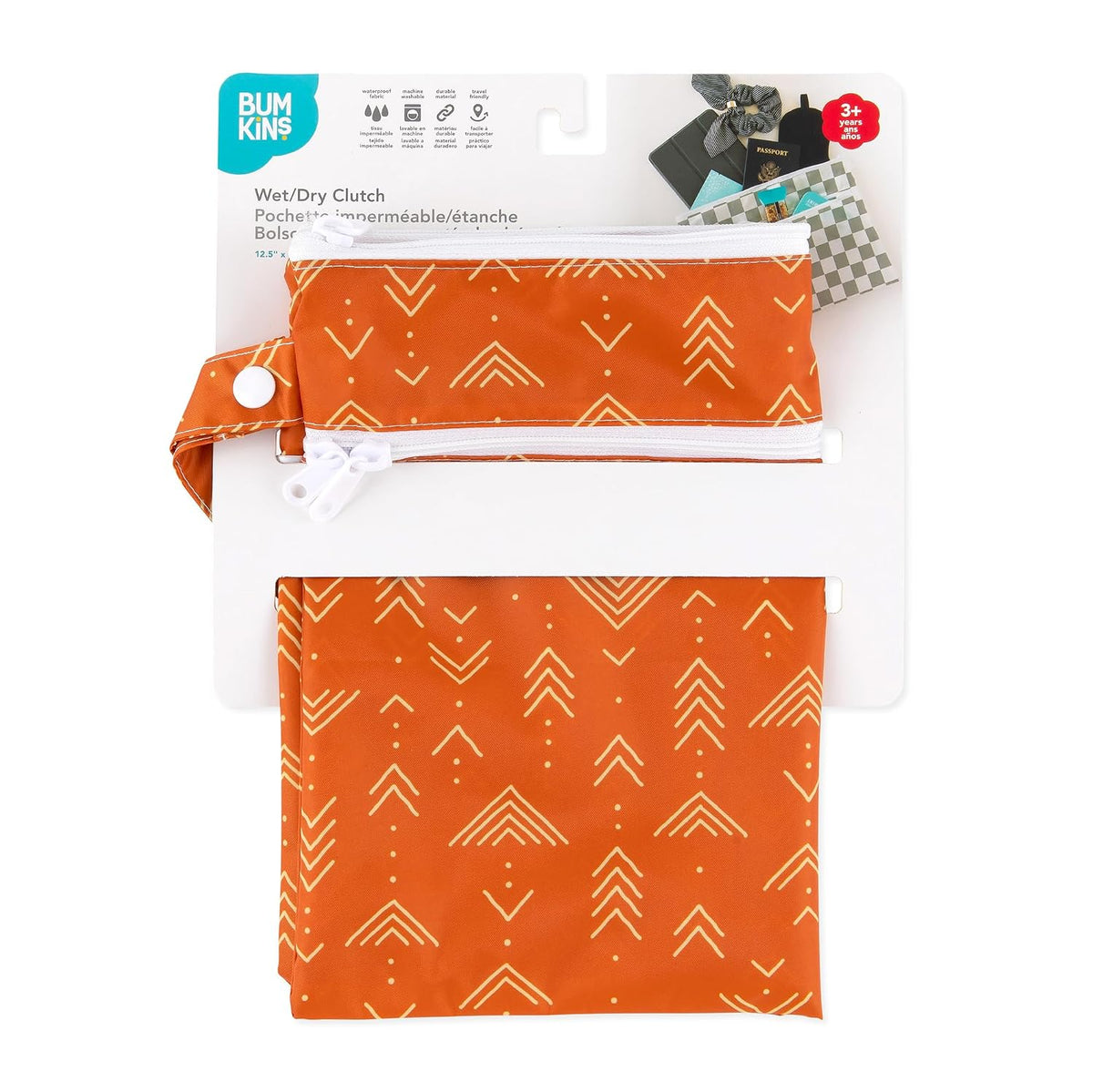 Waterproof Wet Bag for Baby, Travel, Swim Suit, Cloth Diapers, Pump Parts, Pool, Beach, Gym Clothes, Toiletry, Hook to Stroller, Daycare, Zip Reusable Wetdry Pack, 2-pk Palm Trees, Beige Check - Colors B