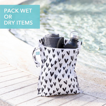 Waterproof Wet Bag for Baby, Travel, Swim Suit, Cloth Diapers, Pump Parts, Pool, Beach, Gym Clothes, Toiletry, Hook to Stroller, Daycare, Zip Reusable Wetdry Pack, 2-pk Palm Trees, Beige Check - Colors B