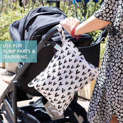 Waterproof Wet Bag for Baby, Travel, Swim Suit, Cloth Diapers, Pump Parts, Pool, Beach, Gym Clothes, Toiletry, Hook to Stroller, Daycare, Zip Reusable Wetdry Pack, 2-pk Palm Trees, Beige Check - Colors B