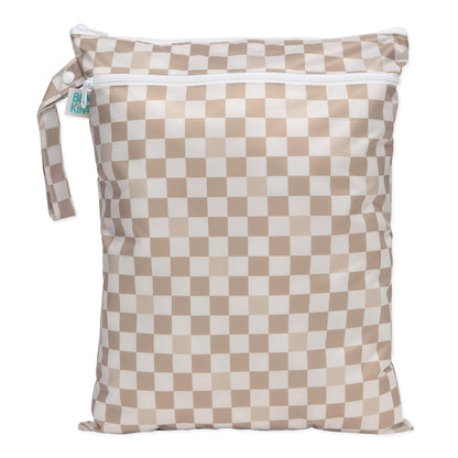 Waterproof Wet Bag for Baby, Travel, Swim Suit, Cloth Diapers, Pump Parts, Pool, Beach, Gym Clothes, Toiletry, Hook to Stroller, Daycare, Zip Reusable Wetdry Pack, 2-pk Palm Trees, Beige Check - Colors B
