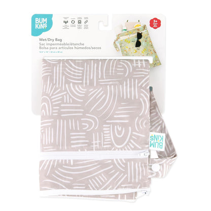 Waterproof Wet Bag for Baby, Travel, Swim Suit, Cloth Diapers, Pump Parts, Pool, Beach, Gym Clothes, Toiletry, Hook to Stroller, Daycare, Zip Reusable Wetdry Pack, 2-pk Palm Trees, Beige Check - Colors B