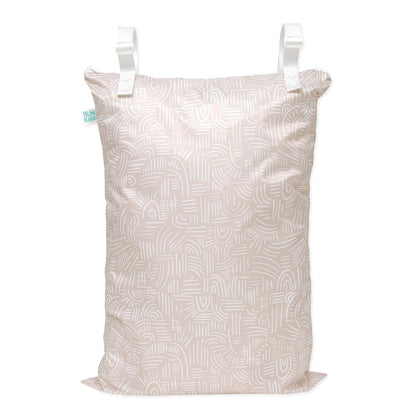 Waterproof Wet Bag for Baby, Travel, Swim Suit, Cloth Diapers, Pump Parts, Pool, Beach, Gym Clothes, Toiletry, Hook to Stroller, Daycare, Zip Reusable Wetdry Pack, 2-pk Palm Trees, Beige Check - Colors B