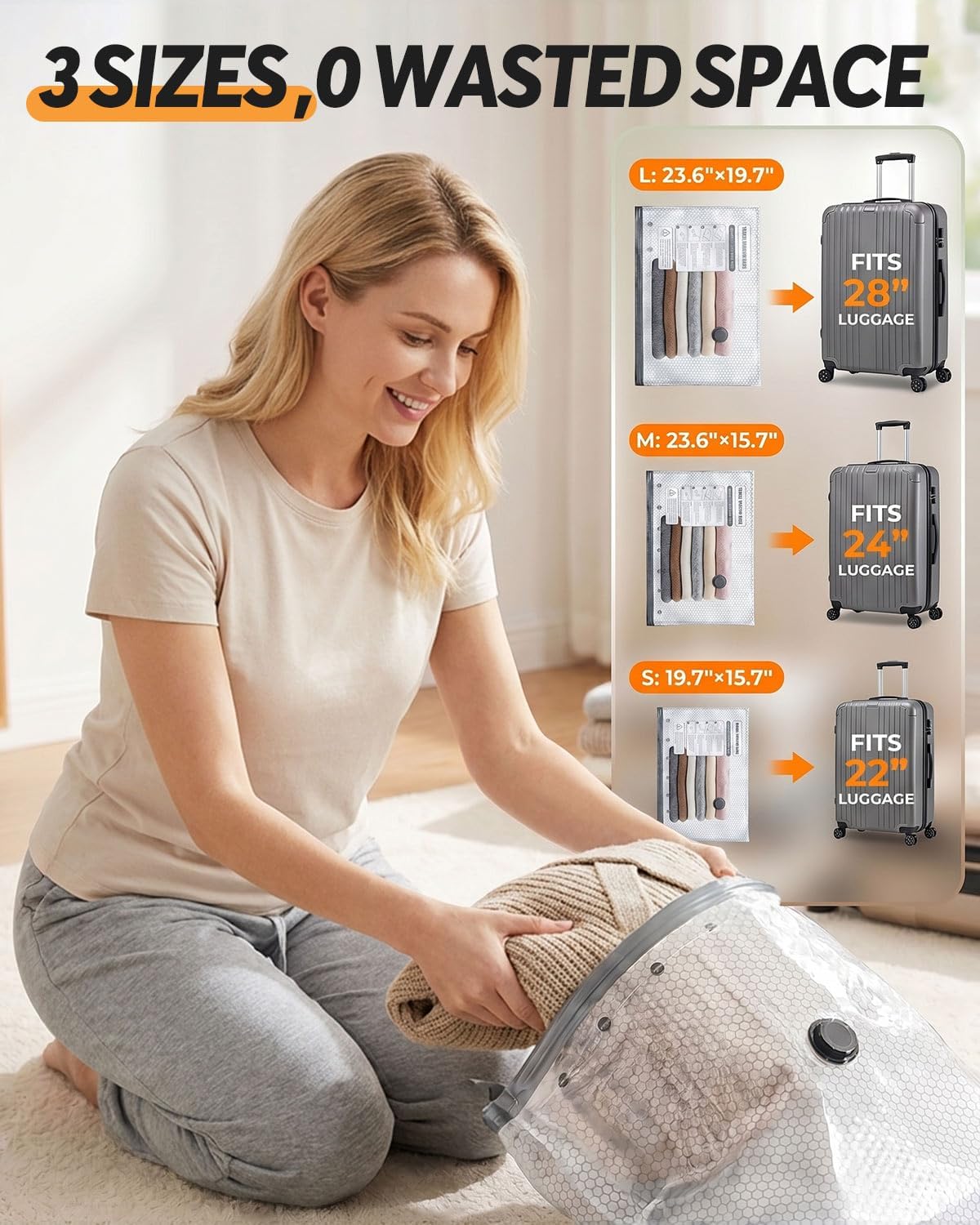 Vacuum Storage Bags with Rechargeable Cordless Pump, 15 Pack Vacuum Seal Bags for Clothing Travel, Space Saver for Clothes, Bedding, Pillows, Seasonal Storage