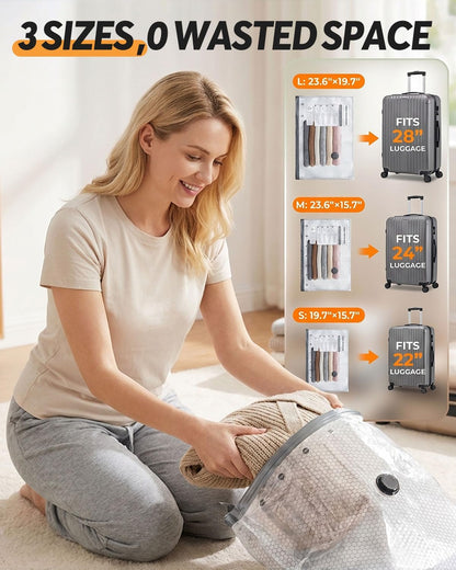Vacuum Storage Bags with Rechargeable Cordless Pump, 15 Pack Vacuum Seal Bags for Clothing Travel, Space Saver for Clothes, Bedding, Pillows, Seasonal Storage