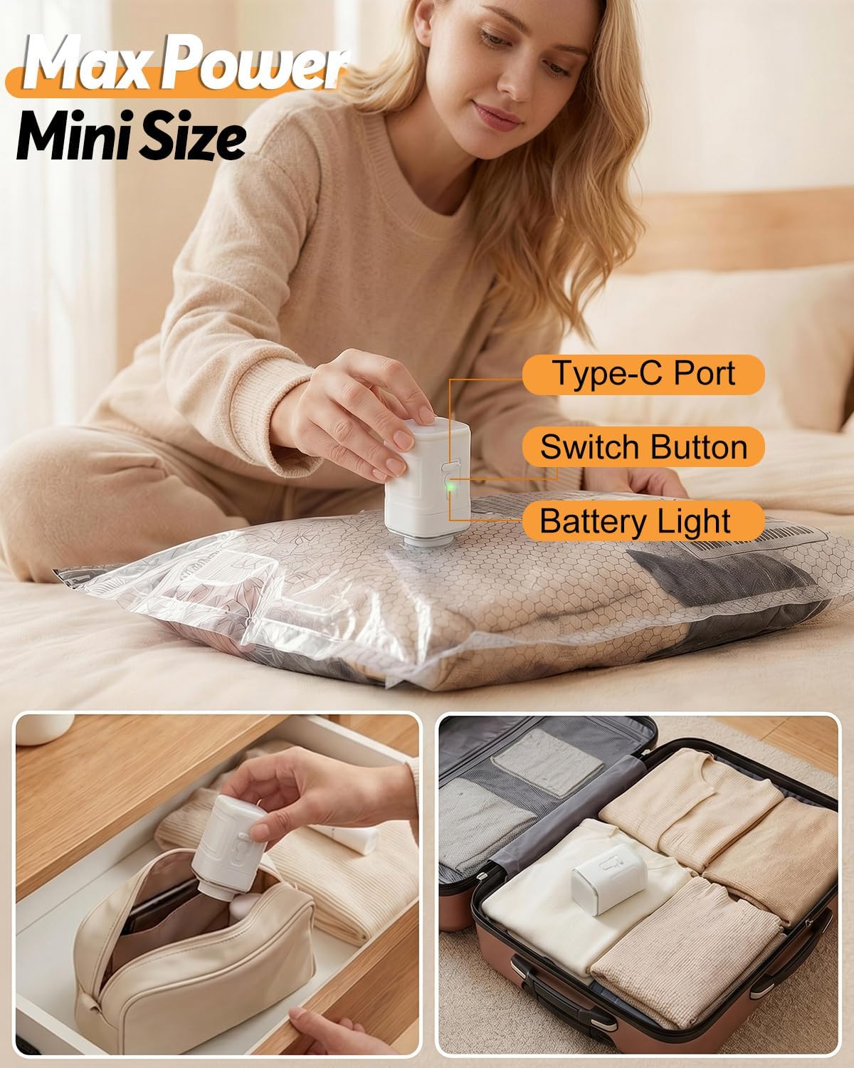 Vacuum Storage Bags with Rechargeable Cordless Pump, 15 Pack Vacuum Seal Bags for Clothing Travel, Space Saver for Clothes, Bedding, Pillows, Seasonal Storage