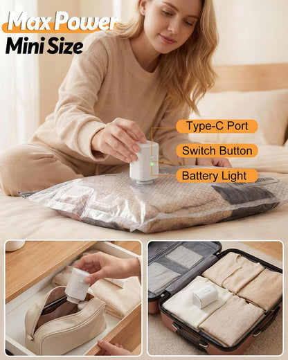 Vacuum Storage Bags with Rechargeable Cordless Pump, 15 Pack Vacuum Seal Bags for Clothing Travel, Space Saver for Clothes, Bedding, Pillows, Seasonal Storage
