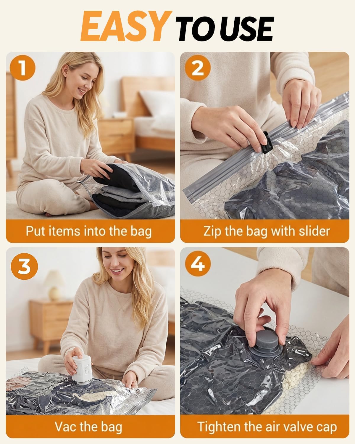 Vacuum Storage Bags with Rechargeable Cordless Pump, 15 Pack Vacuum Seal Bags for Clothing Travel, Space Saver for Clothes, Bedding, Pillows, Seasonal Storage