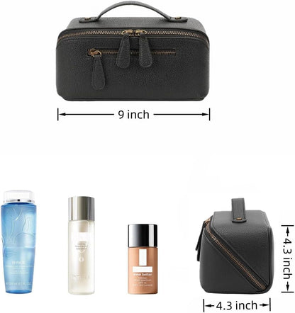 Travel Makeup Bag Large Capacity Cosmetic Bags for Women Waterproof Make up Organizer Toiletry Bag Open Flat Portable with Divider with Handle Pouch (Brown, 2L)