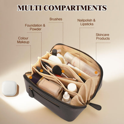 Travel Makeup Bag Large Capacity Cosmetic Bags for Women Waterproof Make up Organizer Toiletry Bag Open Flat Portable with Divider with Handle Pouch (Brown, 2L)