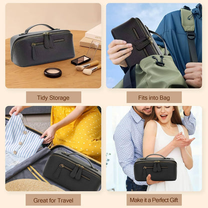 Travel Makeup Bag Large Capacity Cosmetic Bags for Women Waterproof Make up Organizer Toiletry Bag Open Flat Portable with Divider with Handle Pouch (Brown, 2L)