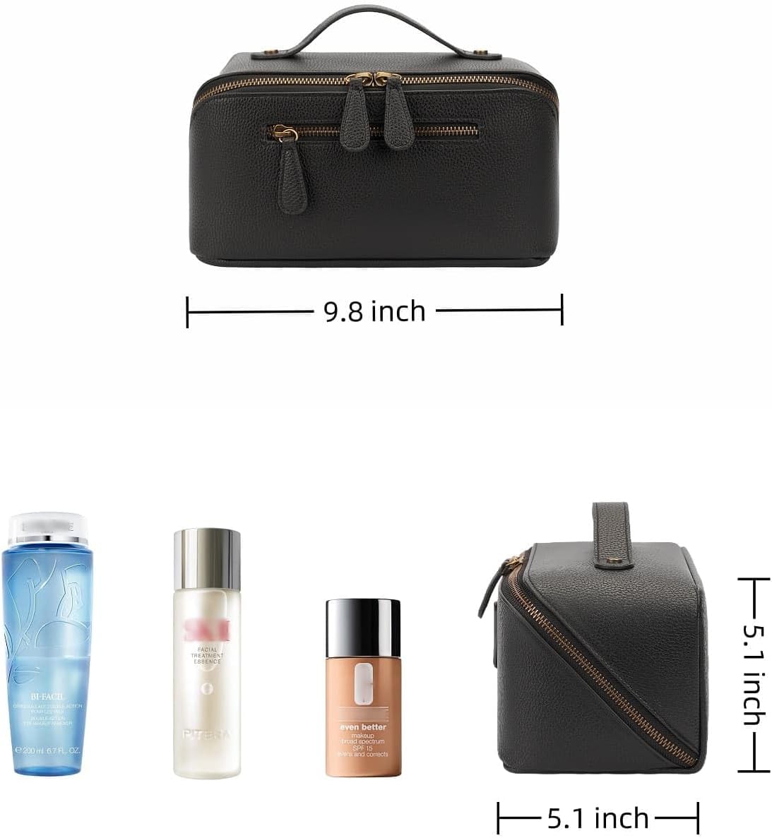 Travel Makeup Bag Large Capacity Cosmetic Bags for Women Waterproof Make up Organizer Toiletry Bag Open Flat Portable with Divider with Handle Pouch (Brown, 2L)