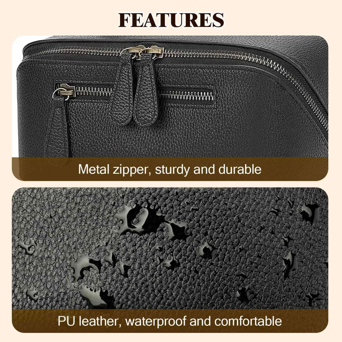 Travel Makeup Bag Large Capacity Cosmetic Bags for Women Waterproof Make up Organizer Toiletry Bag Open Flat Portable with Divider with Handle Pouch (Brown, 2L)