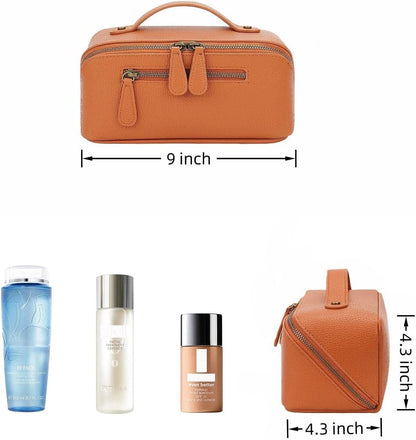 Travel Makeup Bag Large Capacity Cosmetic Bags for Women Waterproof Make up Organizer Toiletry Bag Open Flat Portable with Divider with Handle Pouch (Brown, 2L)