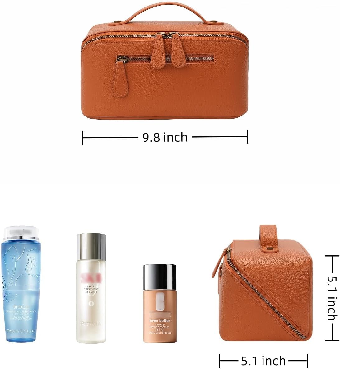 Travel Makeup Bag Large Capacity Cosmetic Bags for Women Waterproof Make up Organizer Toiletry Bag Open Flat Portable with Divider with Handle Pouch (Brown, 2L)
