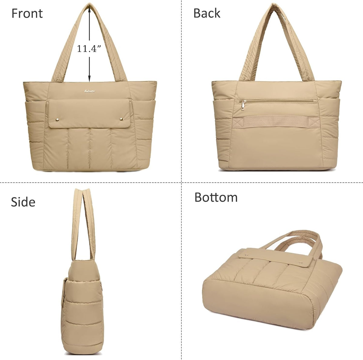 Large Puffer Tote Bag for Women, 21L Quilted Carry-On Purse with Luggage Sleeve, Padded Work Handbag for Travel, Gym