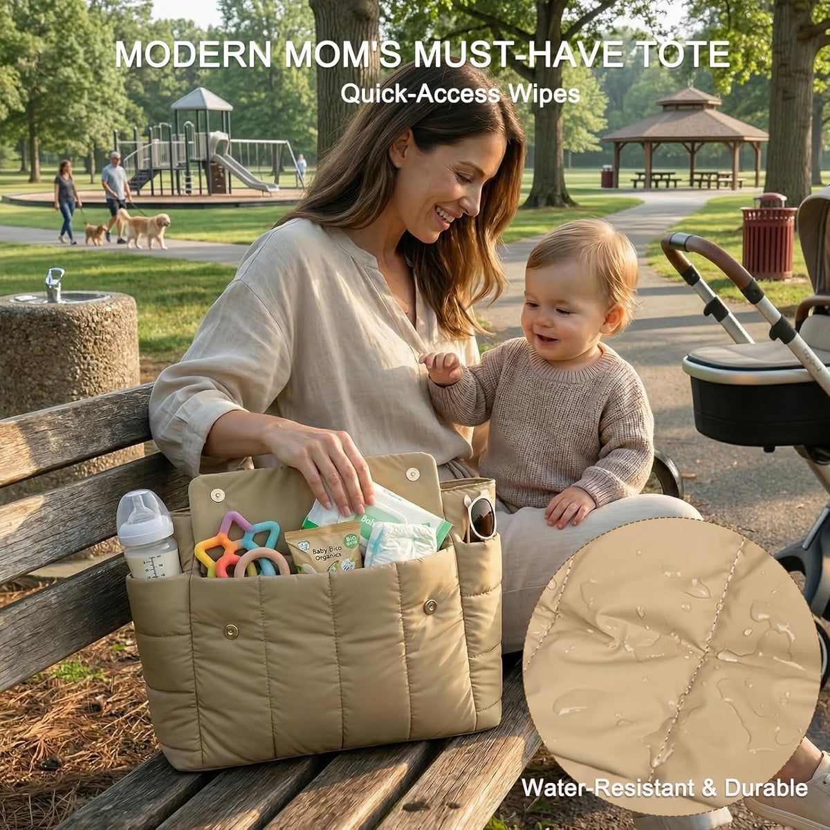 Large Puffer Tote Bag for Women, 21L Quilted Carry-On Purse with Luggage Sleeve, Padded Work Handbag for Travel, Gym