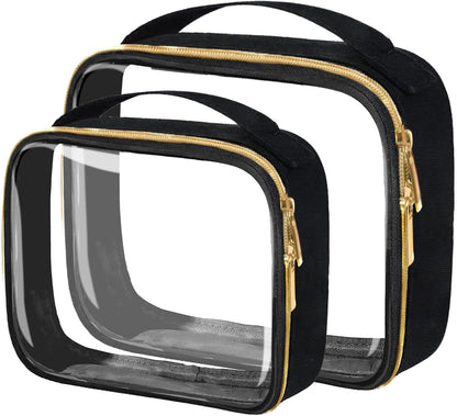 TSA Approved Travel Toiletry Bag, Clear Makeup Bags with Handles,Quart Size Clear Cosmetic Bags for Traveling Women,Men,Carry on Airport Airline Compliant Bag,Black