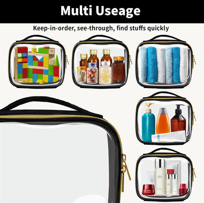 TSA Approved Travel Toiletry Bag, Clear Makeup Bags with Handles,Quart Size Clear Cosmetic Bags for Traveling Women,Men,Carry on Airport Airline Compliant Bag,Black