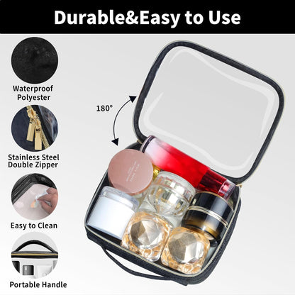 TSA Approved Travel Toiletry Bag, Clear Makeup Bags with Handles,Quart Size Clear Cosmetic Bags for Traveling Women,Men,Carry on Airport Airline Compliant Bag,Black
