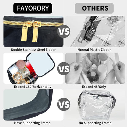 TSA Approved Travel Toiletry Bag, Clear Makeup Bags with Handles,Quart Size Clear Cosmetic Bags for Traveling Women,Men,Carry on Airport Airline Compliant Bag,Black