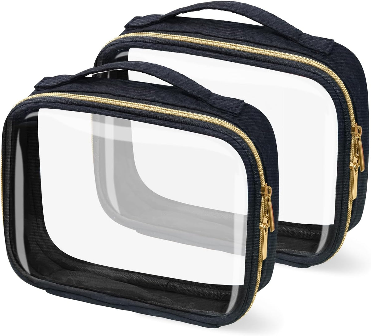 TSA Approved Travel Toiletry Bag, Clear Makeup Bags with Handles,Quart Size Clear Cosmetic Bags for Traveling Women,Men,Carry on Airport Airline Compliant Bag,Black