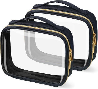 TSA Approved Travel Toiletry Bag, Clear Makeup Bags with Handles,Quart Size Clear Cosmetic Bags for Traveling Women,Men,Carry on Airport Airline Compliant Bag,Black