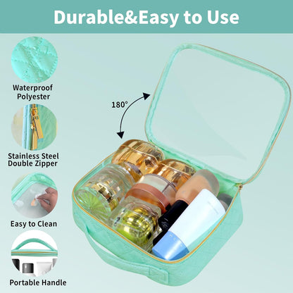 TSA Approved Travel Toiletry Bag, Clear Makeup Bags with Handles,Quart Size Clear Cosmetic Bags for Traveling Women,Men,Carry on Airport Airline Compliant Bag,Black