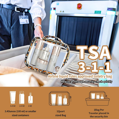 TSA Approved Travel Toiletry Bag, Clear Makeup Bags with Handles,Quart Size Clear Cosmetic Bags for Traveling Women,Men,Carry on Airport Airline Compliant Bag,Black