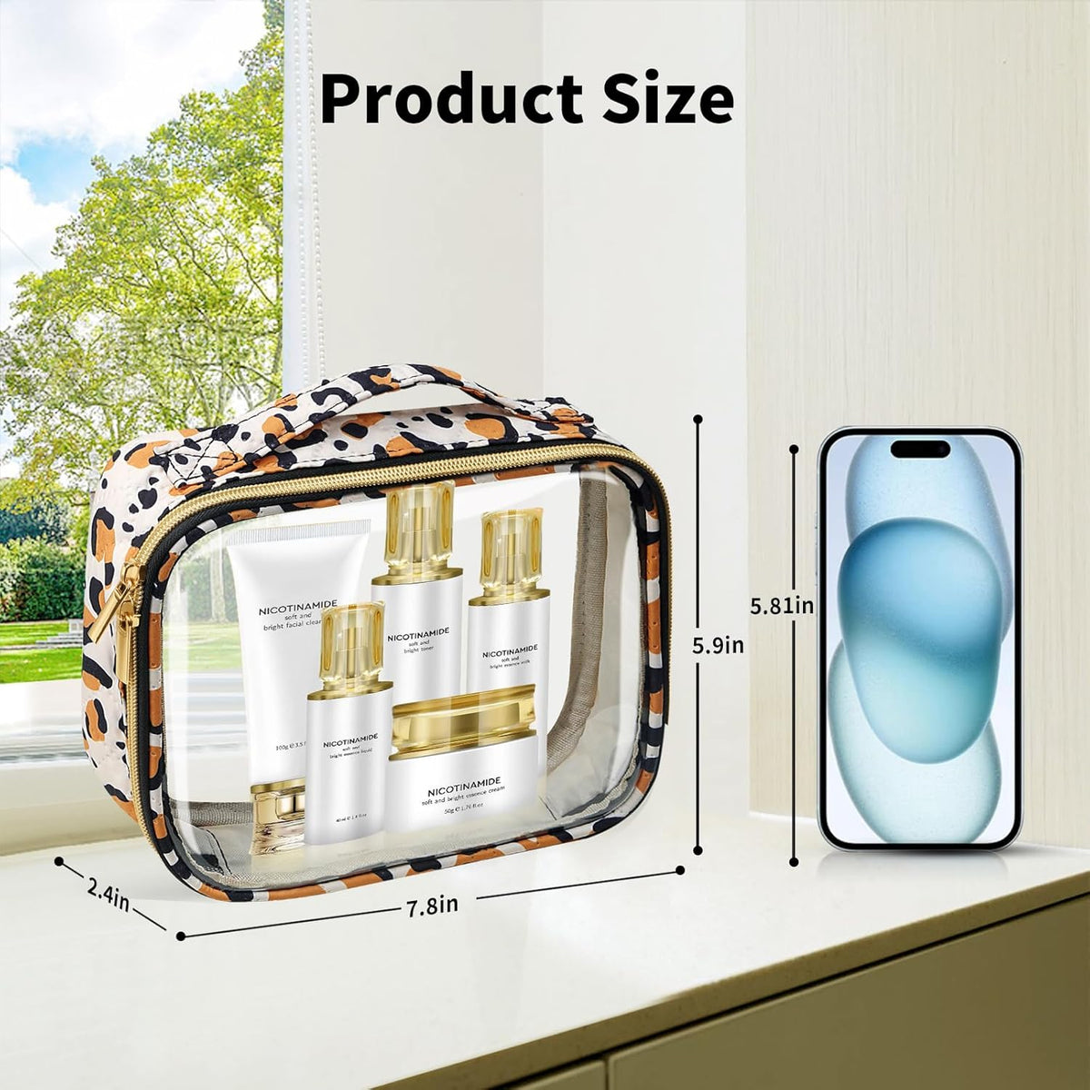 TSA Approved Travel Toiletry Bag, Clear Makeup Bags with Handles,Quart Size Clear Cosmetic Bags for Traveling Women,Men,Carry on Airport Airline Compliant Bag,Black