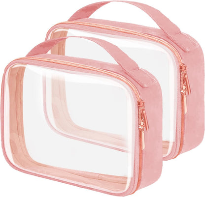 TSA Approved Travel Toiletry Bag, Clear Makeup Bags with Handles,Quart Size Clear Cosmetic Bags for Traveling Women,Men,Carry on Airport Airline Compliant Bag,Black