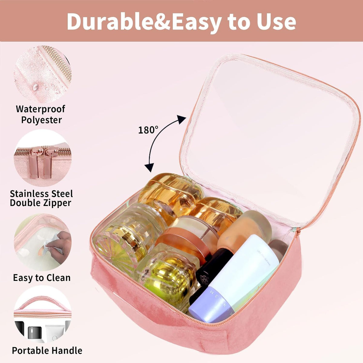 TSA Approved Travel Toiletry Bag, Clear Makeup Bags with Handles,Quart Size Clear Cosmetic Bags for Traveling Women,Men,Carry on Airport Airline Compliant Bag,Black