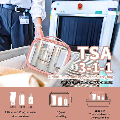 TSA Approved Travel Toiletry Bag, Clear Makeup Bags with Handles,Quart Size Clear Cosmetic Bags for Traveling Women,Men,Carry on Airport Airline Compliant Bag,Black