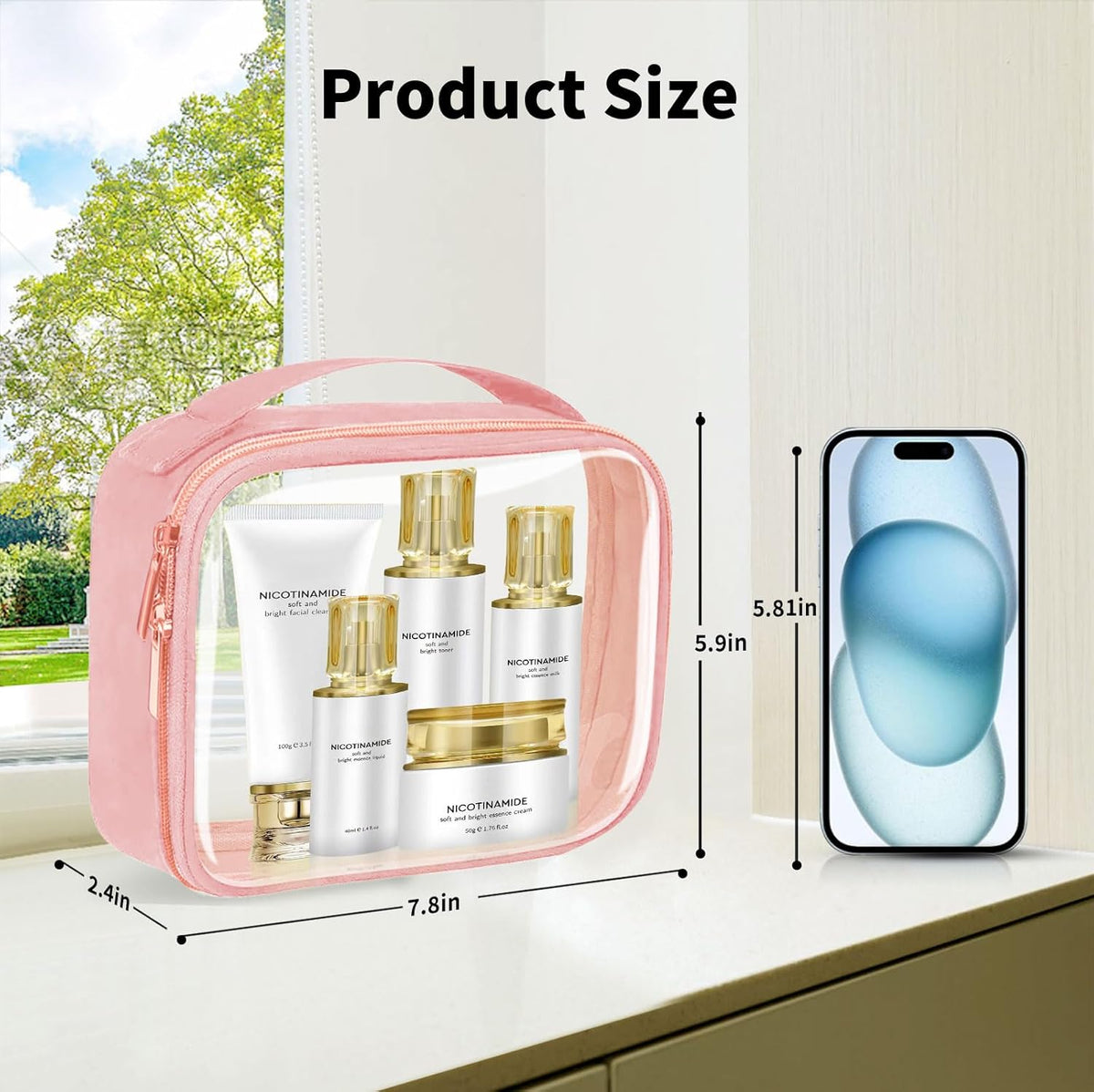 TSA Approved Travel Toiletry Bag, Clear Makeup Bags with Handles,Quart Size Clear Cosmetic Bags for Traveling Women,Men,Carry on Airport Airline Compliant Bag,Black