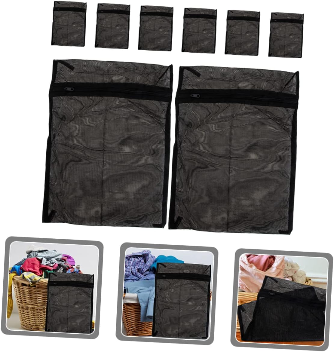 Mesh Laundry Bags 8-Pack with Zipper for Delicates Washing and Travel Storage Organizer for Bras Socks Underwear Clothes Protection