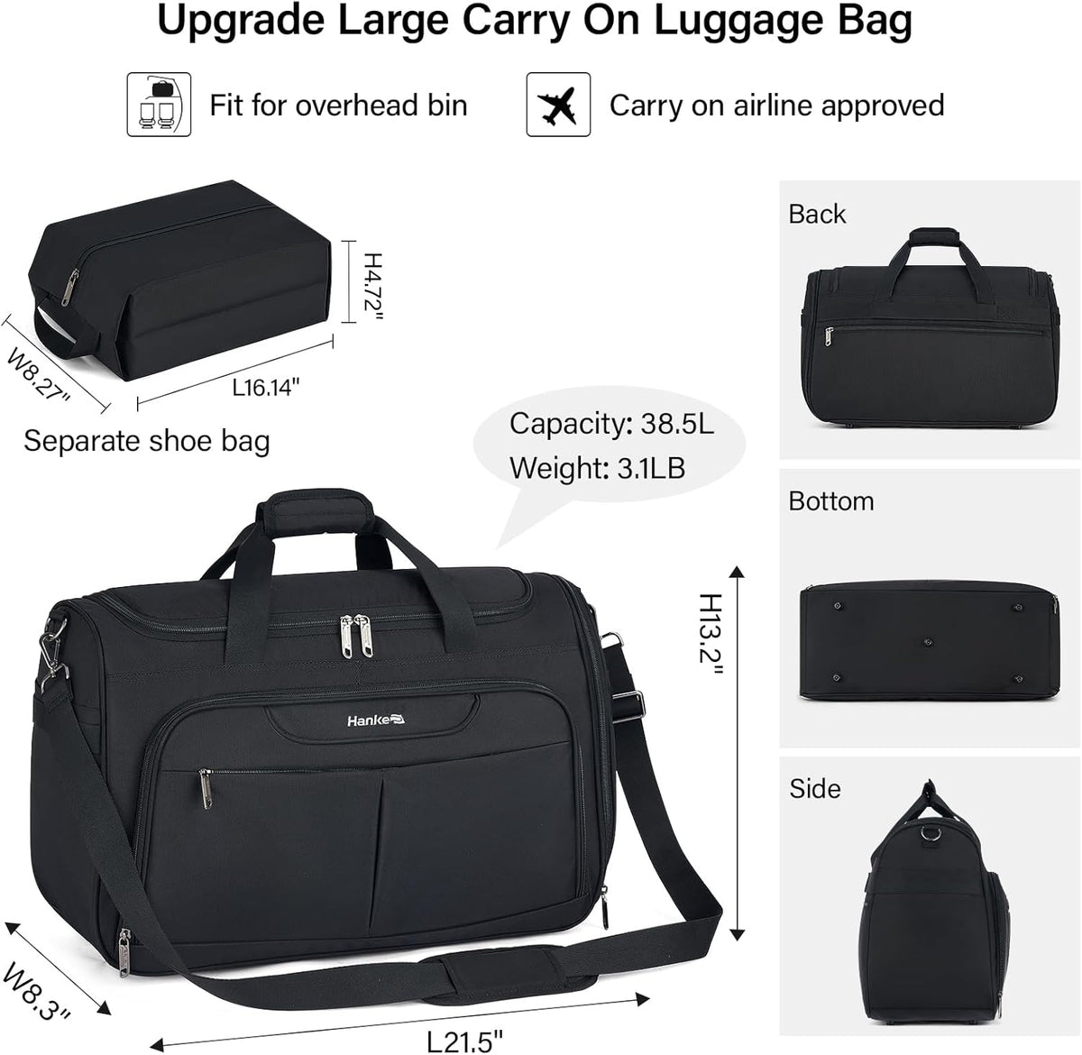 Small Underseat Carry On Luggage Bags for Travel with 10 Pockets. | Airline Approved Foldable Personal Bag w/ Luggage Sleeve; Tote Duffle & Bento Bag, Flight Attendant Weekender for Men & Women
