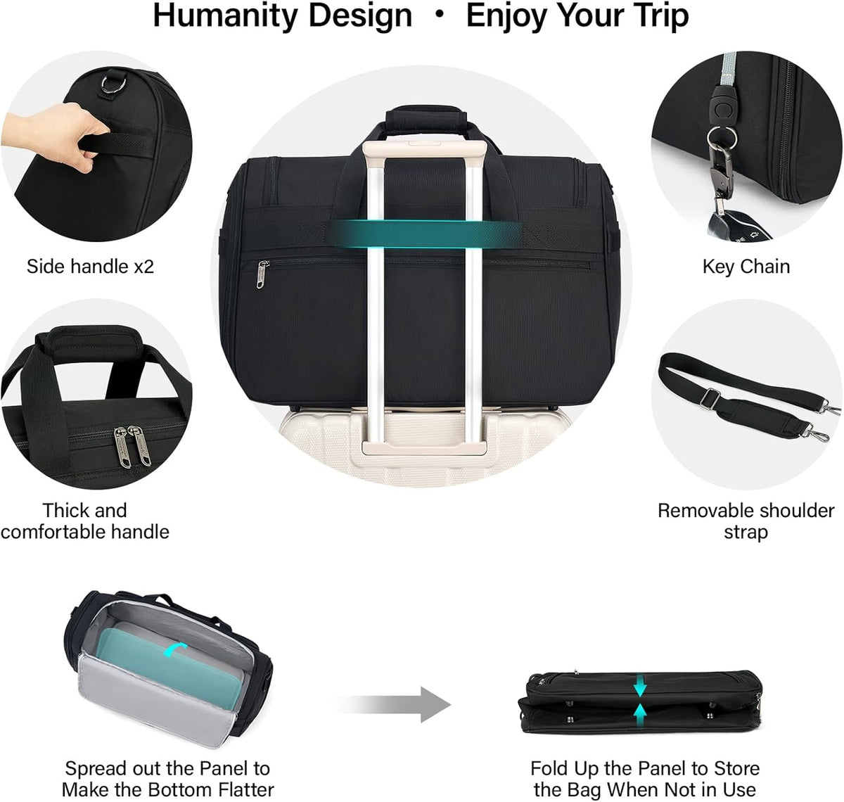 Small Underseat Carry On Luggage Bags for Travel with 10 Pockets. | Airline Approved Foldable Personal Bag w/ Luggage Sleeve; Tote Duffle & Bento Bag, Flight Attendant Weekender for Men & Women
