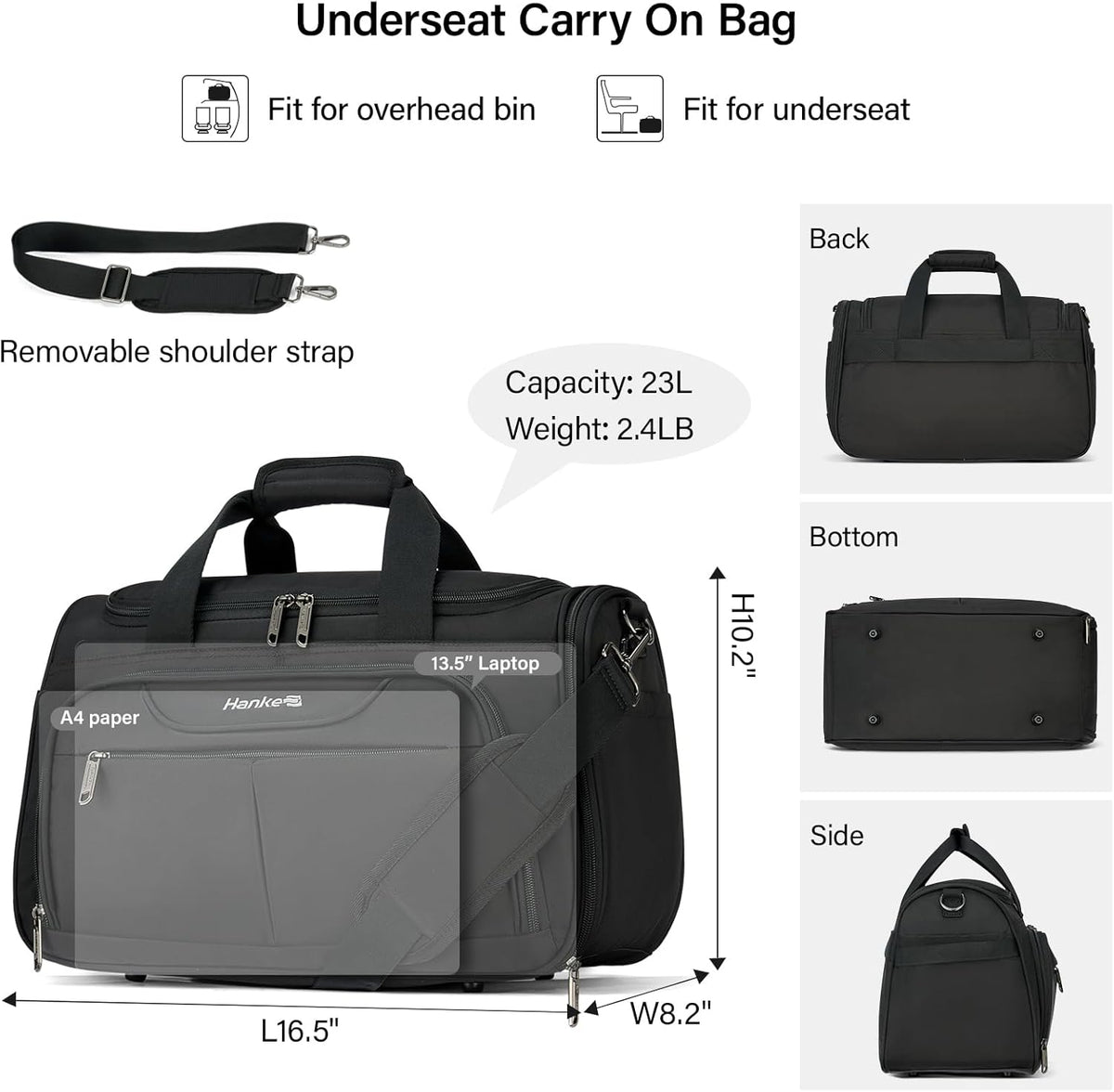 Small Underseat Carry On Luggage Bags for Travel with 10 Pockets. | Airline Approved Foldable Personal Bag w/ Luggage Sleeve; Tote Duffle & Bento Bag, Flight Attendant Weekender for Men & Women