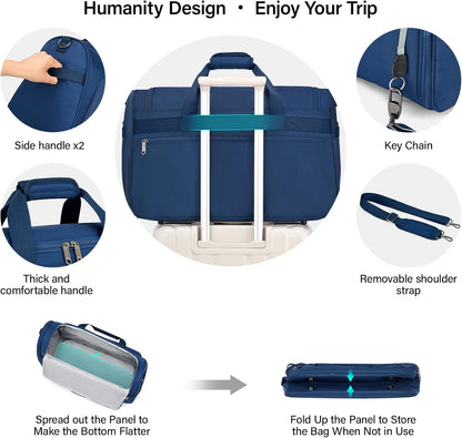 Small Underseat Carry On Luggage Bags for Travel with 10 Pockets. | Airline Approved Foldable Personal Bag w/ Luggage Sleeve; Tote Duffle & Bento Bag, Flight Attendant Weekender for Men & Women