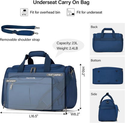 Small Underseat Carry On Luggage Bags for Travel with 10 Pockets. | Airline Approved Foldable Personal Bag w/ Luggage Sleeve; Tote Duffle & Bento Bag, Flight Attendant Weekender for Men & Women