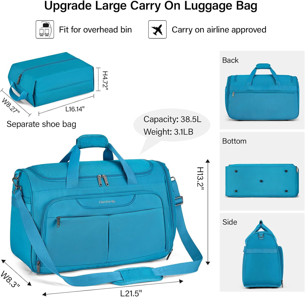 Small Underseat Carry On Luggage Bags for Travel with 10 Pockets. | Airline Approved Foldable Personal Bag w/ Luggage Sleeve; Tote Duffle & Bento Bag, Flight Attendant Weekender for Men & Women