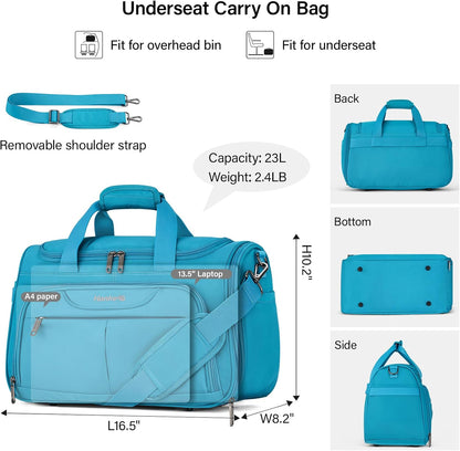 Small Underseat Carry On Luggage Bags for Travel with 10 Pockets. | Airline Approved Foldable Personal Bag w/ Luggage Sleeve; Tote Duffle & Bento Bag, Flight Attendant Weekender for Men & Women