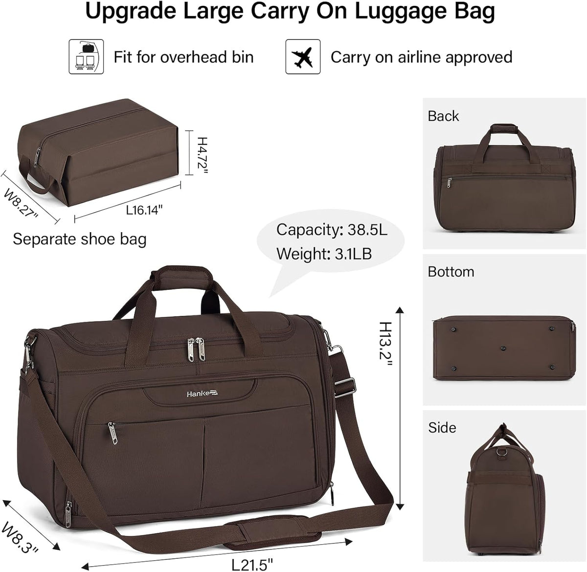 Small Underseat Carry On Luggage Bags for Travel with 10 Pockets. | Airline Approved Foldable Personal Bag w/ Luggage Sleeve; Tote Duffle & Bento Bag, Flight Attendant Weekender for Men & Women