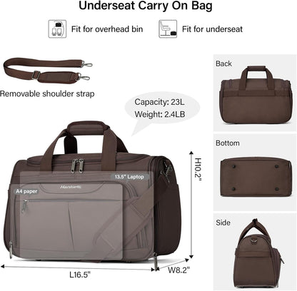 Small Underseat Carry On Luggage Bags for Travel with 10 Pockets. | Airline Approved Foldable Personal Bag w/ Luggage Sleeve; Tote Duffle & Bento Bag, Flight Attendant Weekender for Men & Women